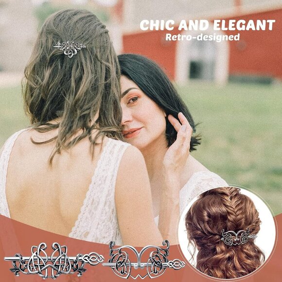 8 Pcs Celtic Hair Clips Vintage Knot Hair Sticks Retro Silver Metal Accessories - Picture 7 of 7